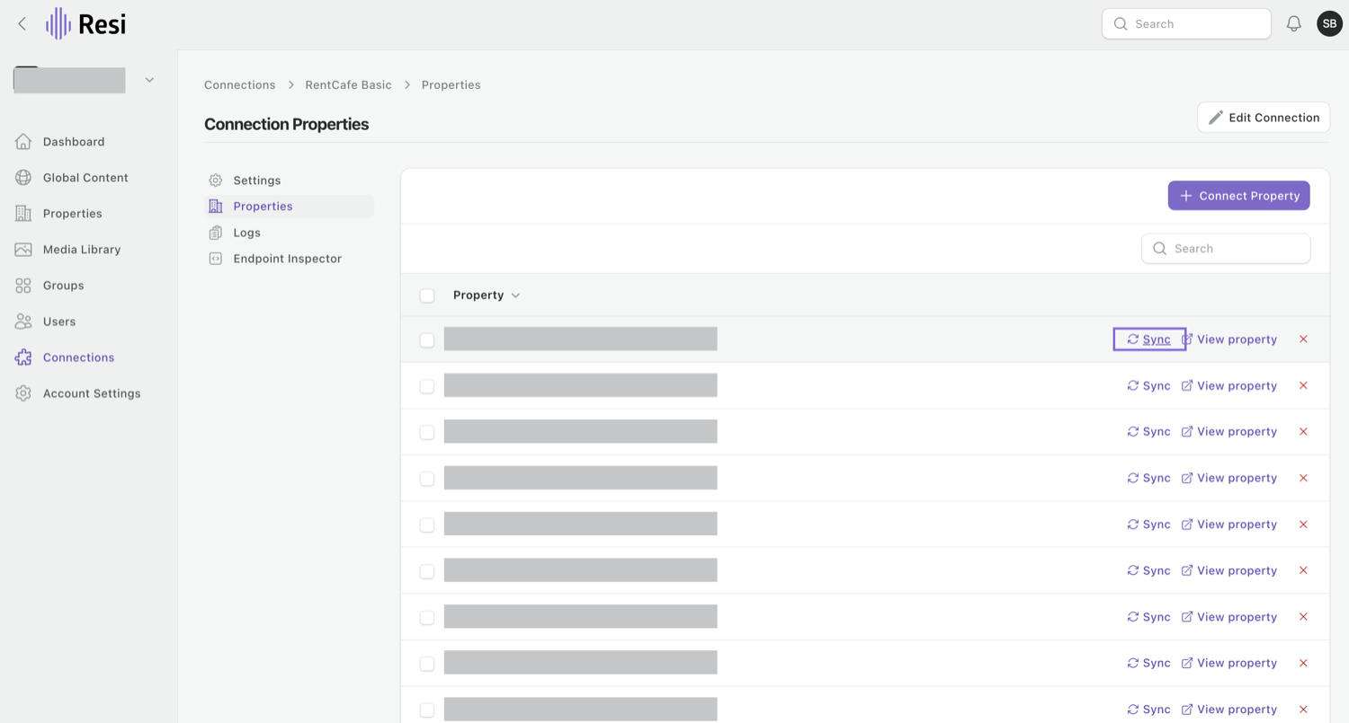 Re-syncing a property from its PMS connection - click Sync on the property to pull the latest data.